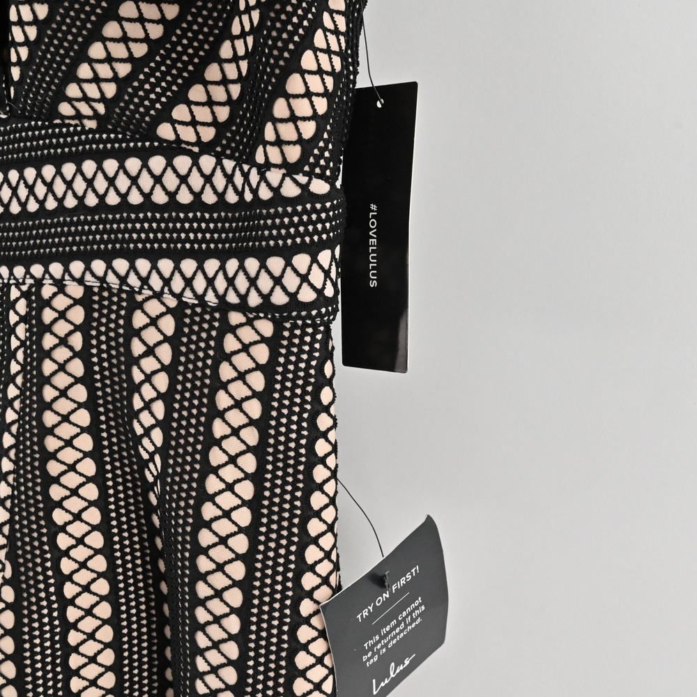 Lulus Night Muse Black Lace Skater Dress Size XL Cocktail V Neck Balloon Sleeve - Picture 14 of 15